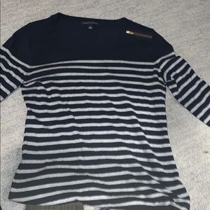 Long sleeved navy and grey striped sweater